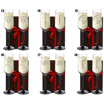 Kieliszki do szampana z Grawerem dla Pary Wesele Czarna Nóżka Różne Wzory