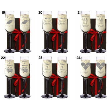 Kieliszki do szampana z Grawerem dla Pary Wesele Czarna Nóżka Różne Wzory