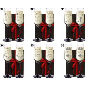 Kieliszki do szampana z Grawerem dla Pary Wesele Czarna Nóżka Różne Wzory