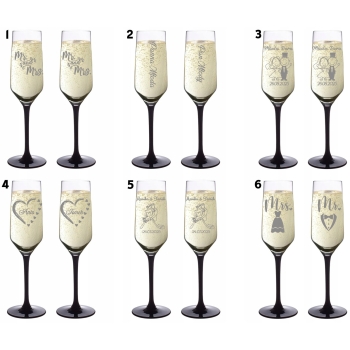 Kieliszki do szampana z Grawerem dla Pary Wesele Czarna Nóżka Różne Wzory
