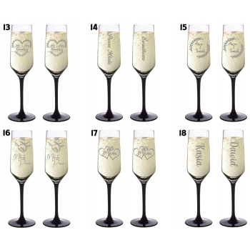 Kieliszki do szampana z Grawerem dla Pary Wesele Czarna Nóżka Różne Wzory