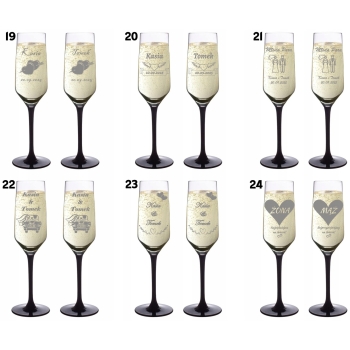 Kieliszki do szampana z Grawerem dla Pary Wesele Czarna Nóżka Różne Wzory
