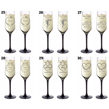Kieliszki do szampana z Grawerem dla Pary Wesele Czarna Nóżka Różne Wzory