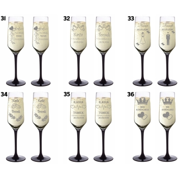 Kieliszki do szampana z Grawerem dla Pary Wesele Czarna Nóżka Różne Wzory