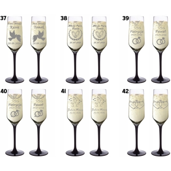 Kieliszki do szampana z Grawerem dla Pary Wesele Czarna Nóżka Różne Wzory