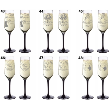 Kieliszki do szampana z Grawerem dla Pary Wesele Czarna Nóżka Różne Wzory