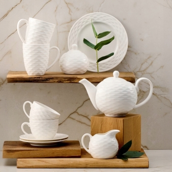 Zestaw kawowy porcelanowy 6 filiżanek ze spodkami Geometria Ambition Paola