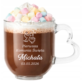 Szklany Kubek z grawerem Twoje Imię Prezent dla Chłopców na Komunię Świętą