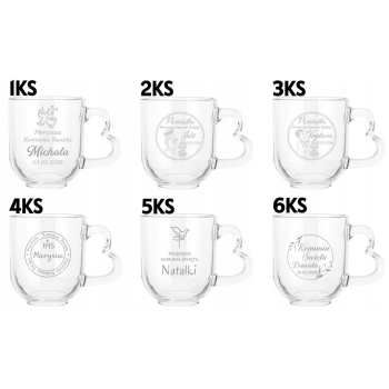 Szklany Kubek z grawerem Twoje Imię Prezent dla Chłopców na Komunię Świętą