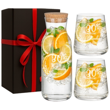 Zestaw do wody soku z grawerem Logo TWÓJ NAPIS Karafka i 2 szklanki Prezent