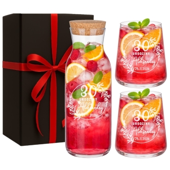 Zestaw do wody soku z grawerem Logo TWÓJ NAPIS Karafka i 2 szklanki Prezent