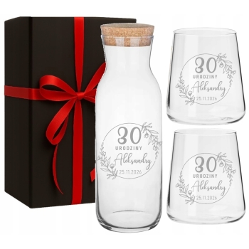 Zestaw do wody soku z grawerem Logo TWÓJ NAPIS Karafka i 2 szklanki Prezent