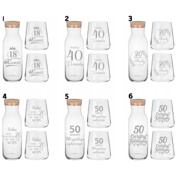 Zestaw do wody soku z grawerem Logo TWÓJ NAPIS Karafka i 2 szklanki Prezent