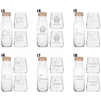 Zestaw do wody soku z grawerem Logo TWÓJ NAPIS Karafka i 2 szklanki Prezent