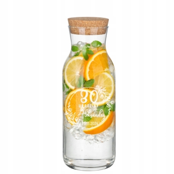 Karafka z korkiem do wody soku wina z grawerem Logo TWÓJ NAPIS 1L Prezent