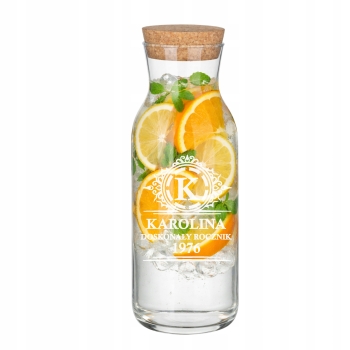 Karafka z korkiem do wody soku wina z grawerem Logo TWÓJ NAPIS 1L Prezent