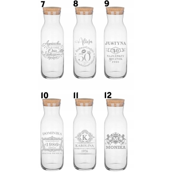 Karafka z korkiem do wody soku wina z grawerem Logo TWÓJ NAPIS 1L Prezent