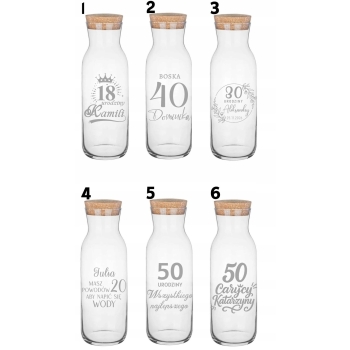 Karafka z korkiem do wody soku wina z grawerem Logo TWÓJ NAPIS 1L Prezent