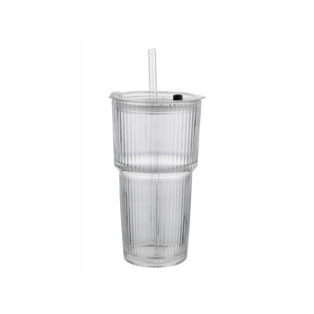 Wysoka szklanka z pokrywką i słomką Ryflowana 540ml Vetrino Florina