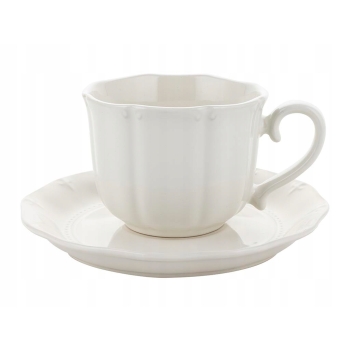 Filiżanka ze spodkiem ceramiczna do kawy 250ml Etera Florina kremowa