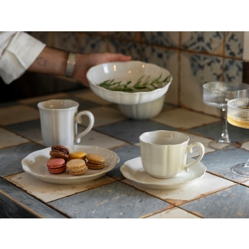Filiżanka ze spodkiem ceramiczna do kawy 250ml Etera Florina kremowa