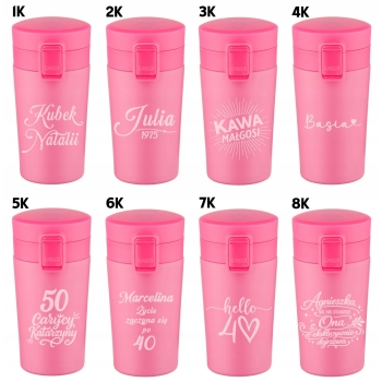 Kubek termiczny z Grawerem do Kawy Różowy Imię Logo Prezent dla Kobiet