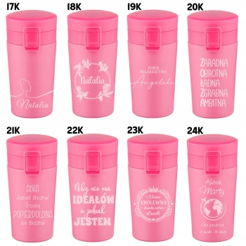 Kubek termiczny z Grawerem do Kawy Różowy Imię Logo Prezent dla Kobiet