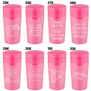 Kubek termiczny z Grawerem do Kawy Różowy Imię Logo Prezent dla Kobiet