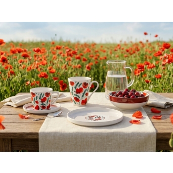 Filiżanka ze spodkiem porcelanowa do kawy 250ml Pavera Florina Kwiaty Maki