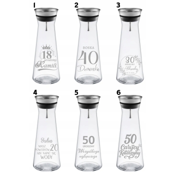 Karafka szklana do wody lemoniady z korkiem 1,1L z Grawerem Twój Napis Logo