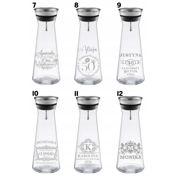 Karafka szklana do wody lemoniady z korkiem 1,1L z Grawerem Twój Napis Logo