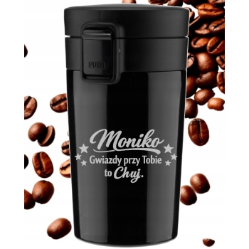 Kubek termiczny z Grawerem do Kawy Czarny Prezent na Urodziny Imię Logo