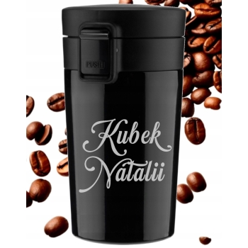 Kubek termiczny z Grawerem do Kawy Czarny Prezent na Urodziny Imię Logo