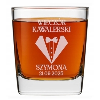 Szklanka do whisky Grawer Dwustronny Prezent Kawalerski Imię Świadek 250ml