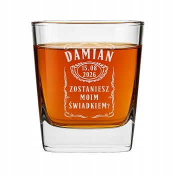 Szklanka do whisky Grawer Dwustronny Prezent Kawalerski Imię Świadek 250ml