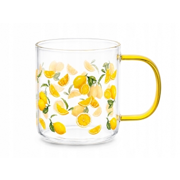 Kubek szklany do kawy herbaty 400 ml Citrini Florina Cytrynowy Wzór