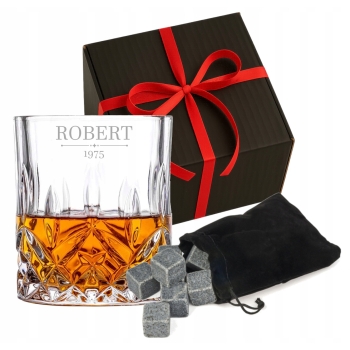 Szklanka kryształ whisky z kostkami Grawer Imię Prezent dla Niego Urodziny
