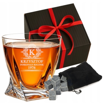 Szklanka kryształowa z kostkami Whisky Grawer Prezent Urodziny dla Niego