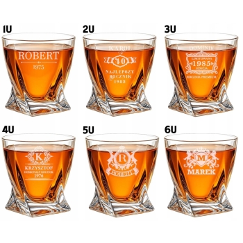 Szklanka kryształowa z kostkami Whisky Grawer Prezent Urodziny dla Niego