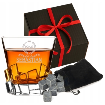 Szklanka kryształowa z kostkami do whisky z Grawerem Imię Prezent dla Niego