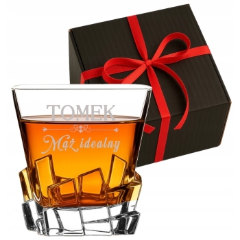 Szklanka kryształowa z kostkami do whisky z Grawerem Imię Prezent dla Niego