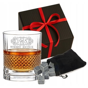 Szklanka kryształowa do whisky z kostkami z Grawerem Prezent urodziny 18-99
