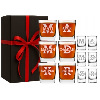 Szklanki whisky i kieliszki do wódki 50ml grawerem Prezent Kawalerski 6 szt