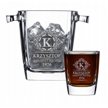 Zestaw do Whisky Wiaderko na Lód + 6 Szklanek z Grawerem Logo Napis Prezent