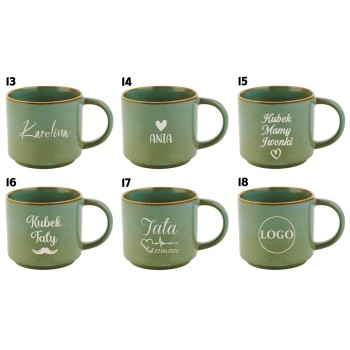 Filiżanka Kubek ceramiczny zielony 340ml z grawerem TWÓJ NAPIS IMIĘ Prezent