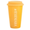 Kubek ceramiczny z grawerem 450 ml żółty z pokrywką Twój napis Imię Prezent