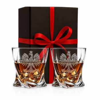 Zestaw 2 szklanek do whisky z grawerem Bohemia 340ml Prezent z Orłem Polska
