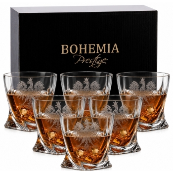 Zestaw 6 szklanek do whisky z grawerem Bohemia 340ml Prezent z Orłem Polska