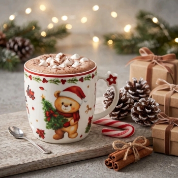 Kubek świąteczny porcelanowy z gwiazdką na uchu Misiu 390 ml