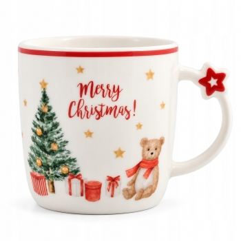 Kubek świąteczny porcelanowy z gwiazdką na uchu Prezenty 390 ml